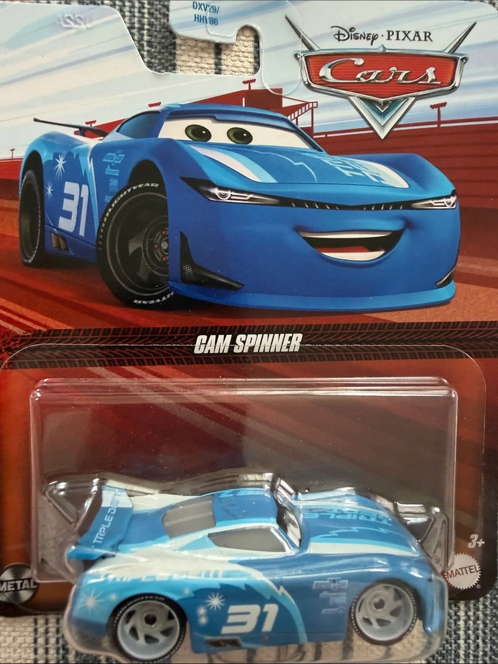 Mattel Disney Pixar Cars Cam Spinner Blue Die-Cast Racer. New.